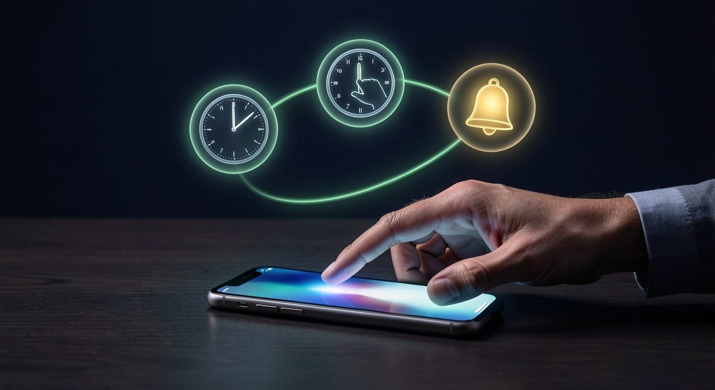 The habit loop: cue, routine, reward visualized as connected rings around a smartphone