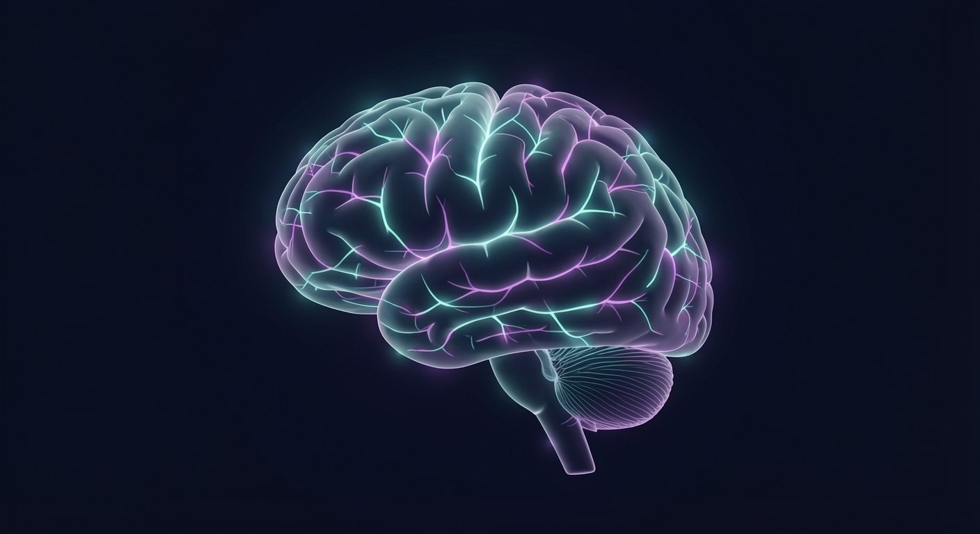 Brain neural pathways recovering during digital detox - conceptual neuroscience illustration of dopamine system recalibration